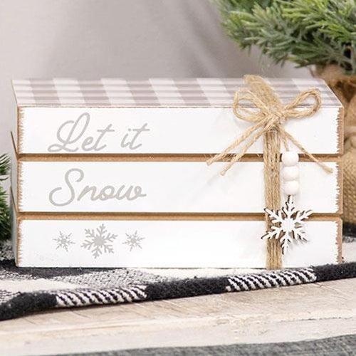 Let It Snow Wooden Book Stack - The Fox Decor