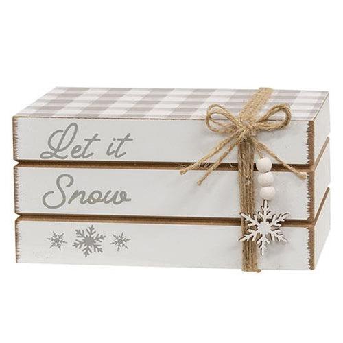 Let It Snow Wooden Book Stack - The Fox Decor