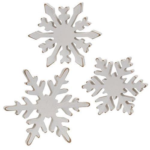 3 Set Distressed Chunky Wooden Snowflake Sitters - The Fox Decor