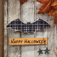 Happy Halloween Buffalo Plaid Bat Sign - The Fox Decor