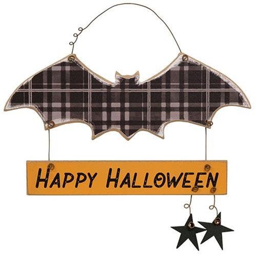 Happy Halloween Buffalo Plaid Bat Sign - The Fox Decor