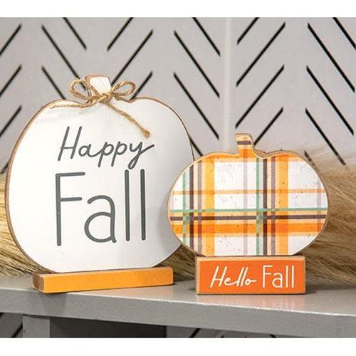 2 Set Hello Fall & Happy Fall Pumpkins on Base - The Fox Decor