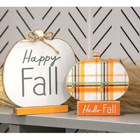 2 Set Hello Fall & Happy Fall Pumpkins on Base - The Fox Decor