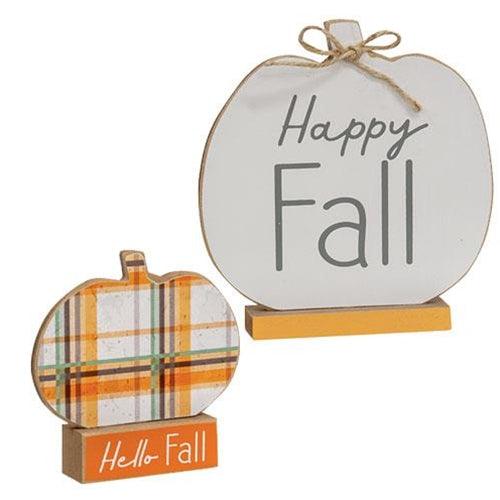 2 Set Hello Fall & Happy Fall Pumpkins on Base - The Fox Decor