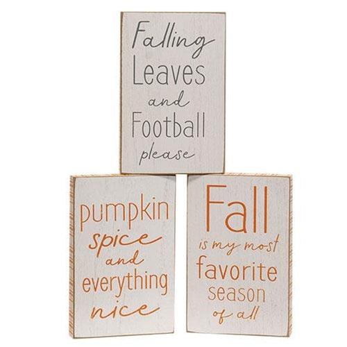 Fall is My Favorite Season Distressed Wooden Block 3 Asstd - The Fox Decor