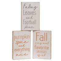 Fall is My Favorite Season Distressed Wooden Block 3 Asstd - The Fox Decor