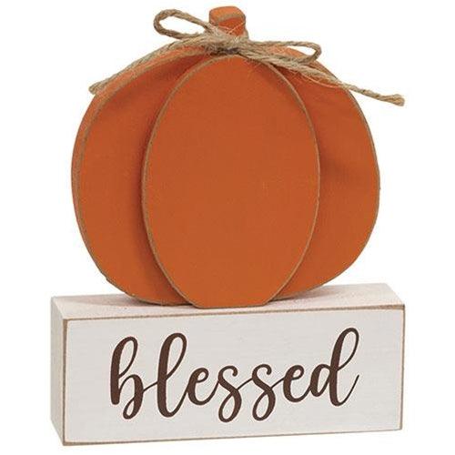 Thankful Family Blessed Pumpkin on Base 3 Asstd - The Fox Decor