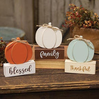 Thankful Family Blessed Pumpkin on Base 3 Asstd - The Fox Decor