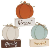 Thankful Family Blessed Pumpkin on Base 3 Asstd - The Fox Decor