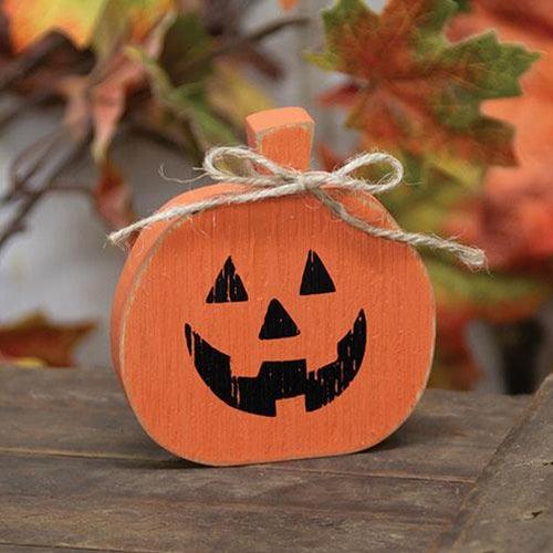 Distressed Wooden Jack O Lantern Sitter With Jute Tie - The Fox Decor