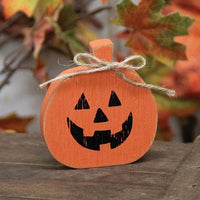 Distressed Wooden Jack O Lantern Sitter With Jute Tie - The Fox Decor
