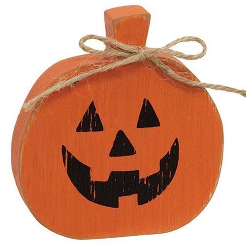 Distressed Wooden Jack O Lantern Sitter With Jute Tie - The Fox Decor