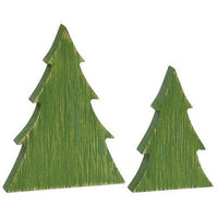 2 Set Distressed Green Wooden Christmas Tree Sitters - The Fox Decor