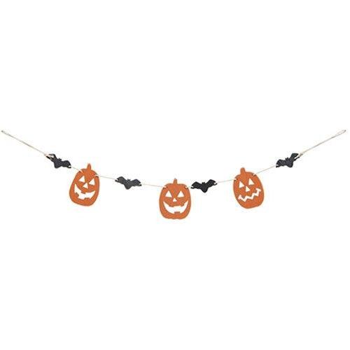 Wooden Jack O Lantern & Bat Garland - The Fox Decor