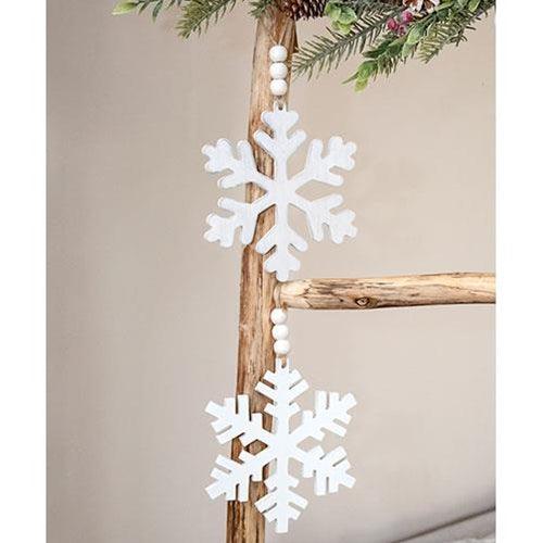 Distressed Beaded Wooden 6 Point Snowflake Hanger 2 Asstd - The Fox Decor