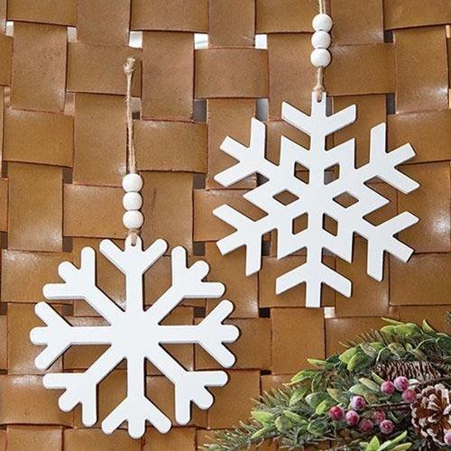 Distressed Beaded Wooden 8 Point Snowflake Hanger 2 Asstd - The Fox Decor