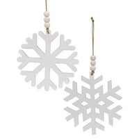 Distressed Beaded Wooden 8 Point Snowflake Hanger 2 Asstd - The Fox Decor