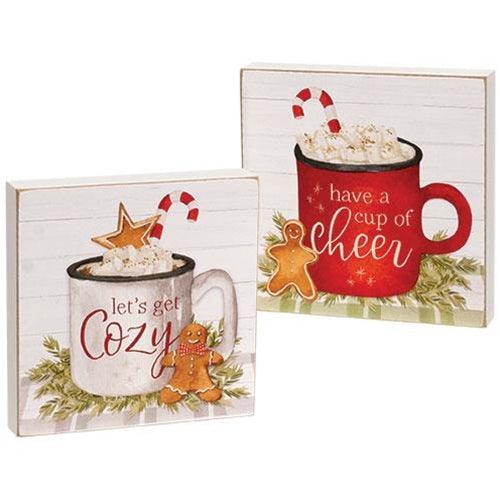 Cup of Cheer Mini Box Sign 2 Asstd - The Fox Decor
