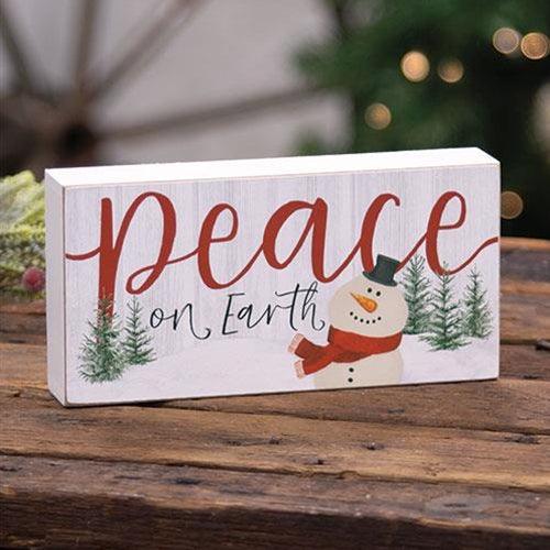 Peace On Earth Snowman Rectangle Box Sign - The Fox Decor