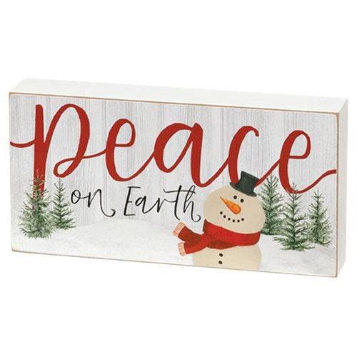 Peace On Earth Snowman Rectangle Box Sign - The Fox Decor