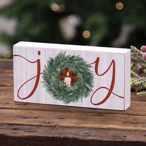 Joy Wreath Rectangle Box Sign - The Fox Decor