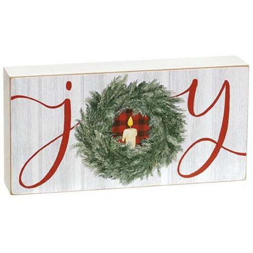 Joy Wreath Rectangle Box Sign - The Fox Decor