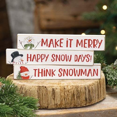 Happy Snow Days Snowman Mini Stick 3 Asstd - The Fox Decor