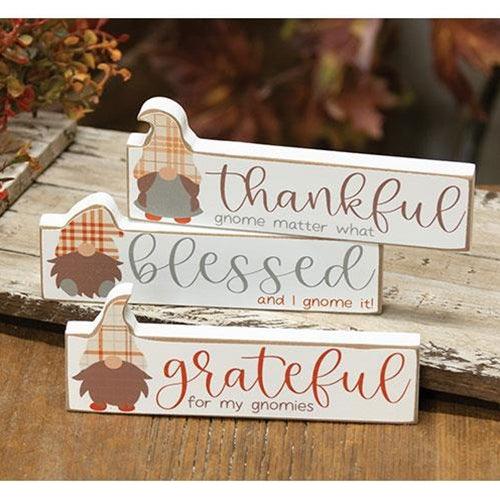 Thankful Grateful Blessed Gnome Block 3 Asstd - The Fox Decor