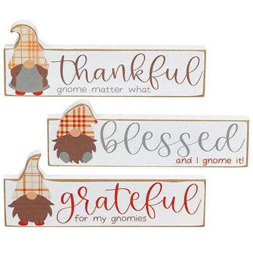 Thankful Grateful Blessed Gnome Block 3 Asstd - The Fox Decor
