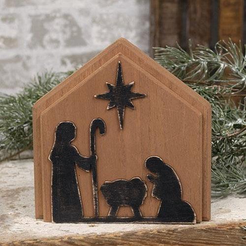 Distressed Wooden Nativity Silhouette Plaque - The Fox Decor