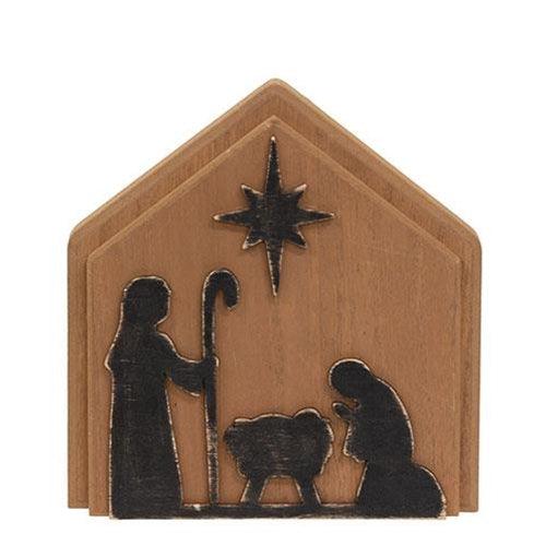 Distressed Wooden Nativity Silhouette Plaque - The Fox Decor