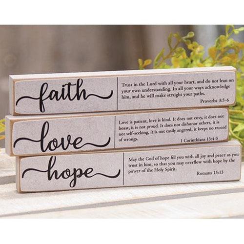 Faith Hope Love Bible Verse Mini Stick 3 Asstd - The Fox Decor