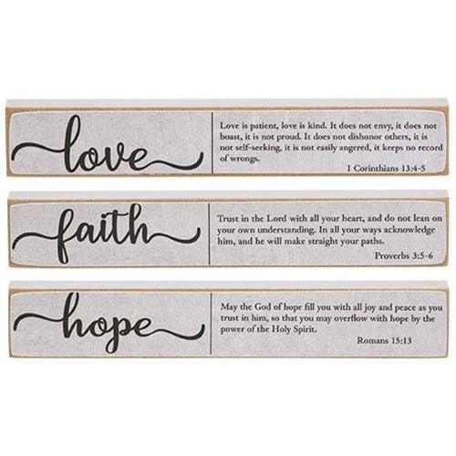 Faith Hope Love Bible Verse Mini Stick 3 Asstd - The Fox Decor
