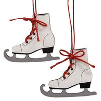 2 Set Wooden Ice Skate Ornaments w Red Laces - The Fox Decor