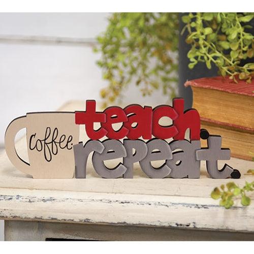 Coffee Teach Repeat Wooden Cutout Word Sitter - The Fox Decor