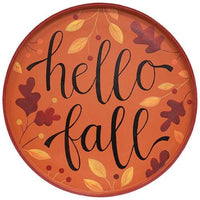 Hello Fall Autumn Leaves Round Wooden Hanging Tray - The Fox Decor