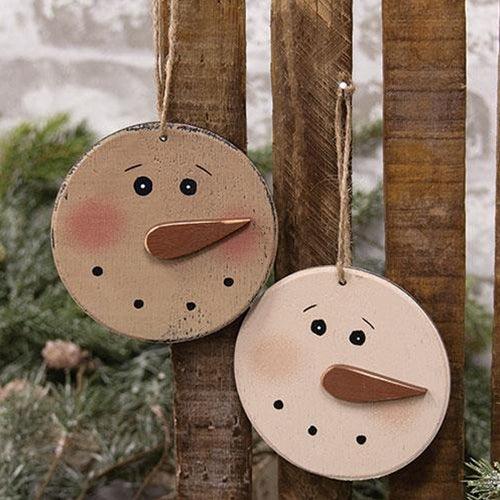 Distressed Wooden Blushing Snowman Ornament 2 Asstd - The Fox Decor