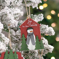 Joy to the World Snowman & Trees Wooden Ornament - The Fox Decor