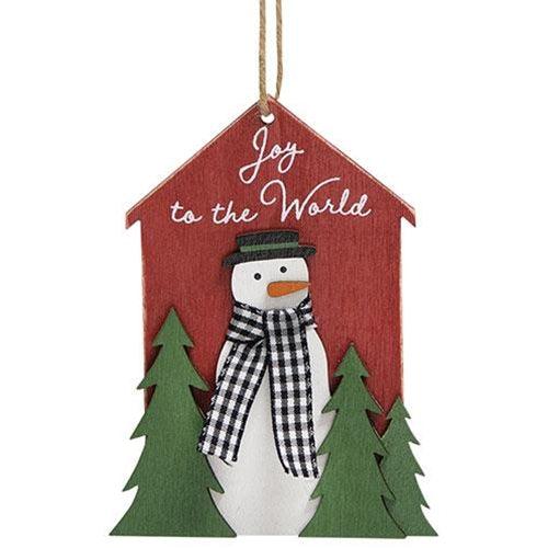Joy to the World Snowman & Trees Wooden Ornament - The Fox Decor
