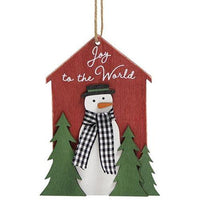 Joy to the World Snowman & Trees Wooden Ornament - The Fox Decor