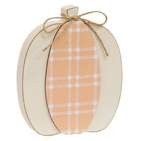 Cream & Orange Plaid Wooden Pumpkin Sitter 2 Asstd - The Fox Decor