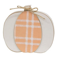 Cream & Orange Plaid Wooden Pumpkin Sitter 2 Asstd - The Fox Decor
