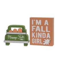 2 Set Fall Kinda Girl Box Sign with Happy Fall Pumpkins Truck Sitter - The Fox Decor