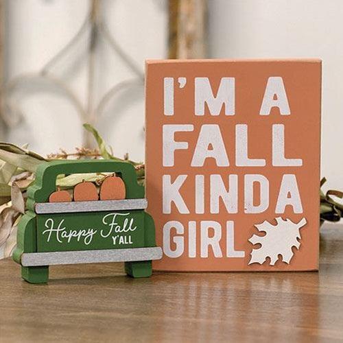2 Set Fall Kinda Girl Box Sign with Happy Fall Pumpkins Truck Sitter - The Fox Decor