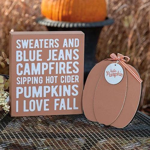 2 Set Sweaters and Blue Jeans Box Sign with Hello Pumpkin Easel - The Fox Decor