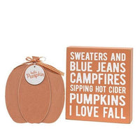 2 Set Sweaters and Blue Jeans Box Sign with Hello Pumpkin Easel - The Fox Decor