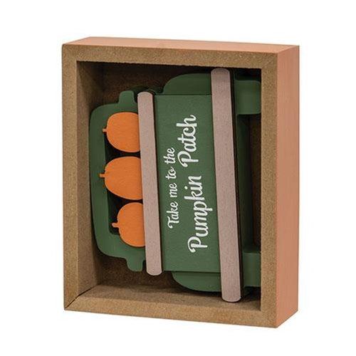 2 Set Fall on the Farm Box Sign with Pumpkin Patch Truck Sitter - The Fox Decor