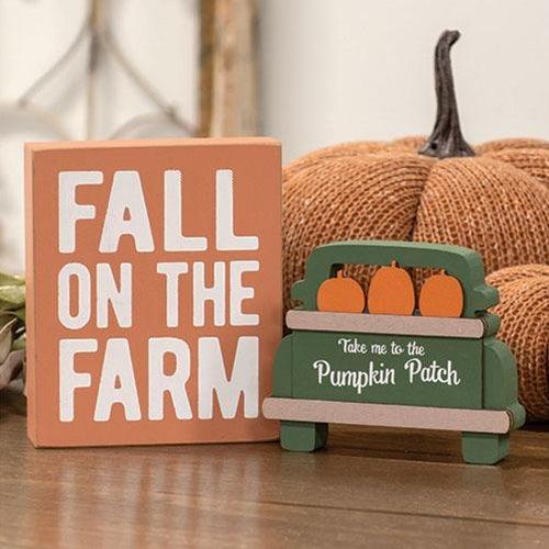 2 Set Fall on the Farm Box Sign with Pumpkin Patch Truck Sitter - The Fox Decor