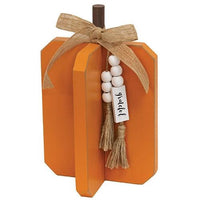 Medium Fall Words Charm Wooden Interlocking Pumpkin 2 Asstd - The Fox Decor