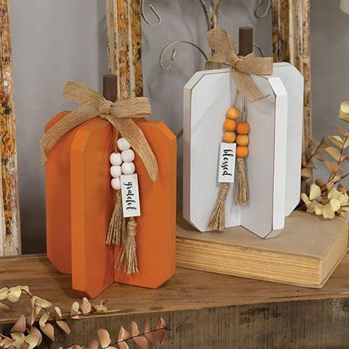 Medium Fall Words Charm Wooden Interlocking Pumpkin 2 Asstd - The Fox Decor